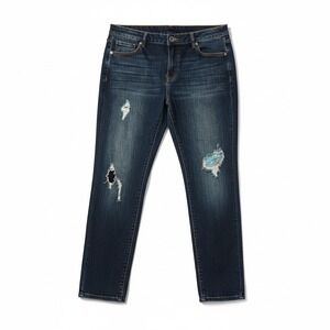 Venezia Women's Plus‎ 20 Ripped Floral Patch Boho Skinny Dark Wash Ankle Jeans